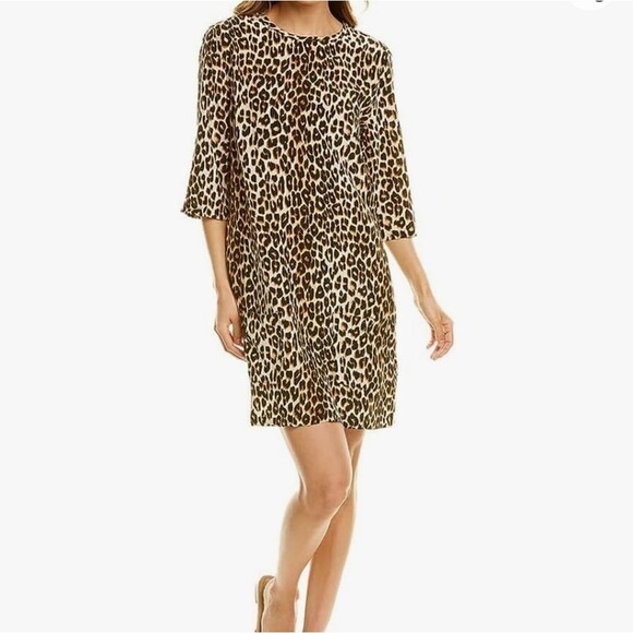 Equipment Aubrey Leopard Spotted 100% Silk 3/4 Sleeve Shift Dress Women's Small - Picture 5 of 14